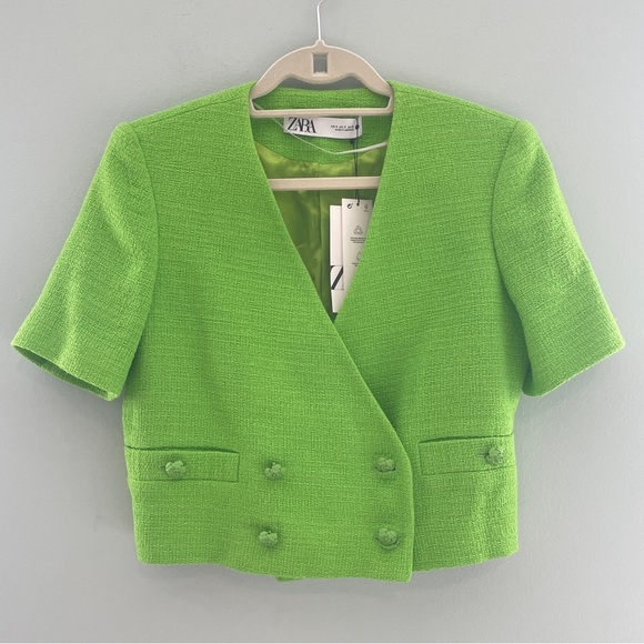 Zara Double Breasted Textured Cropped Blazer NWT - Picture 5 of 10